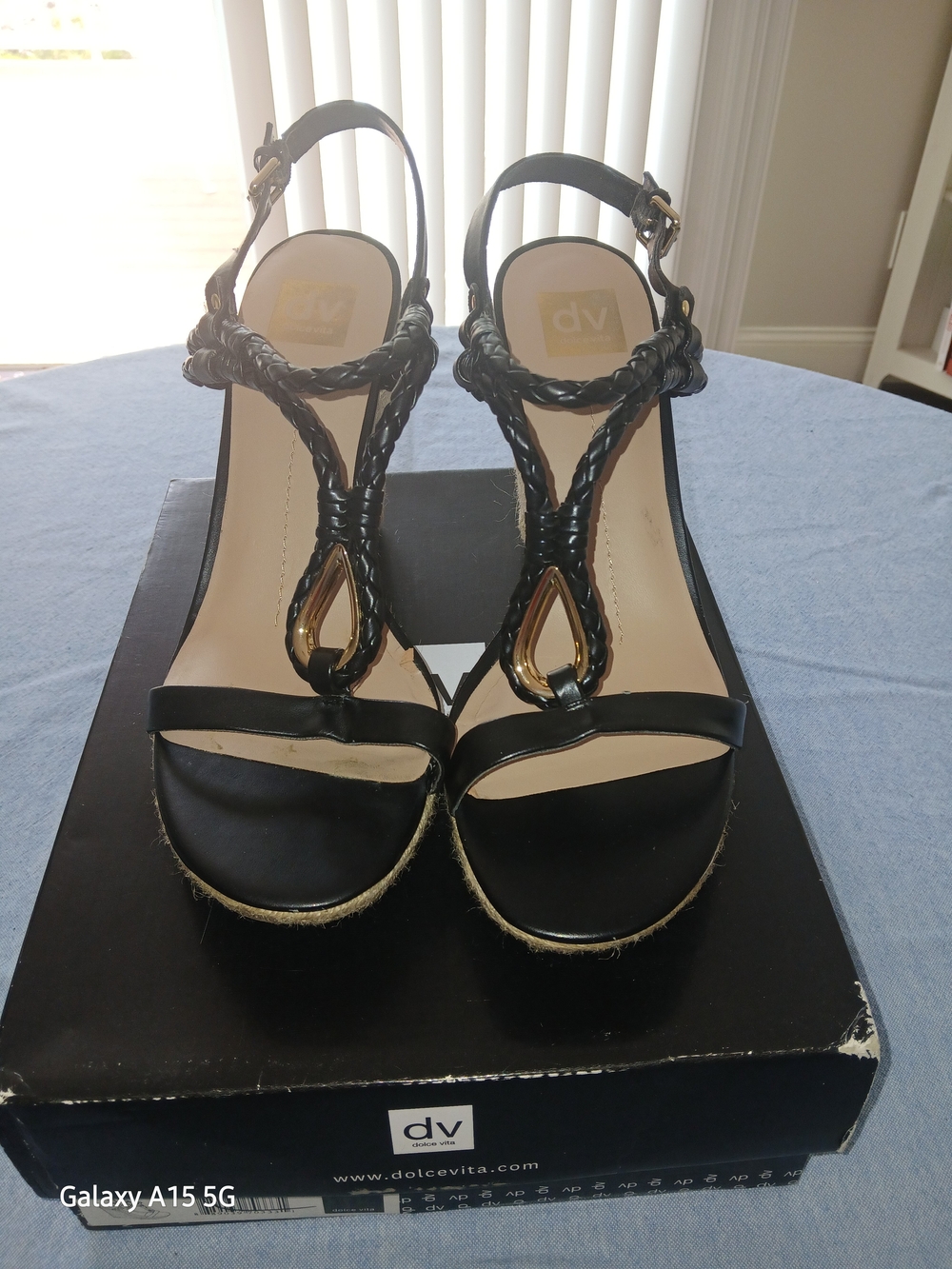 Dolce Vita Black Braided T-Strap Wedge Sandals